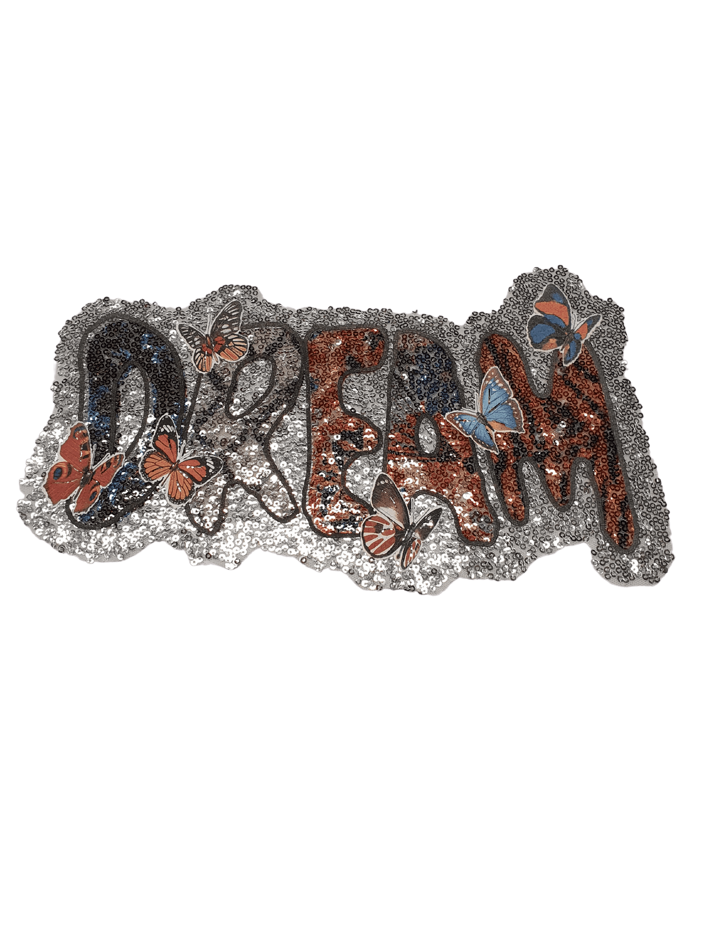 Applicazione da Cucire Scritta DREAM Paillettes Patch Farfalle Fiori
