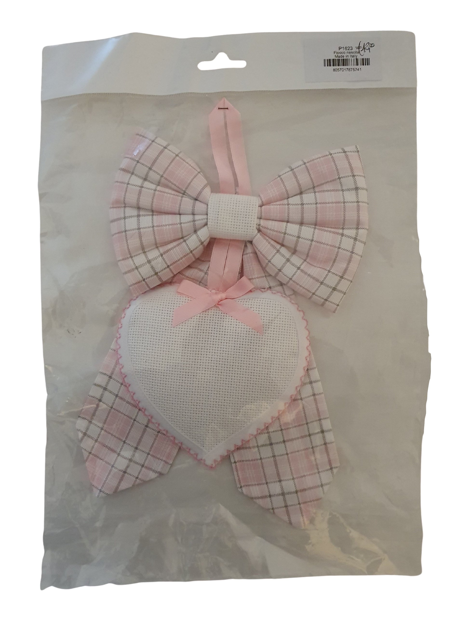 Coccarda Fiocco Nascita Fiocco Cuore Ricamo Punto Croce Tela Aida