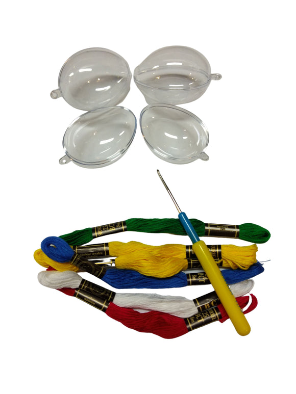 Kit con Uova di Plastica da Rivestire all' Uncinetto + Filato Ricamo