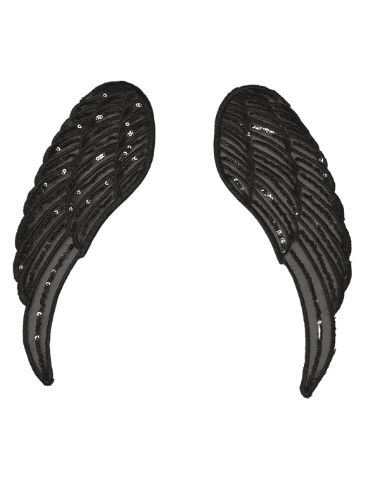 Applicazioni Cucire Ali Nere Paillettes Tulle Wings Patch Toppe 
