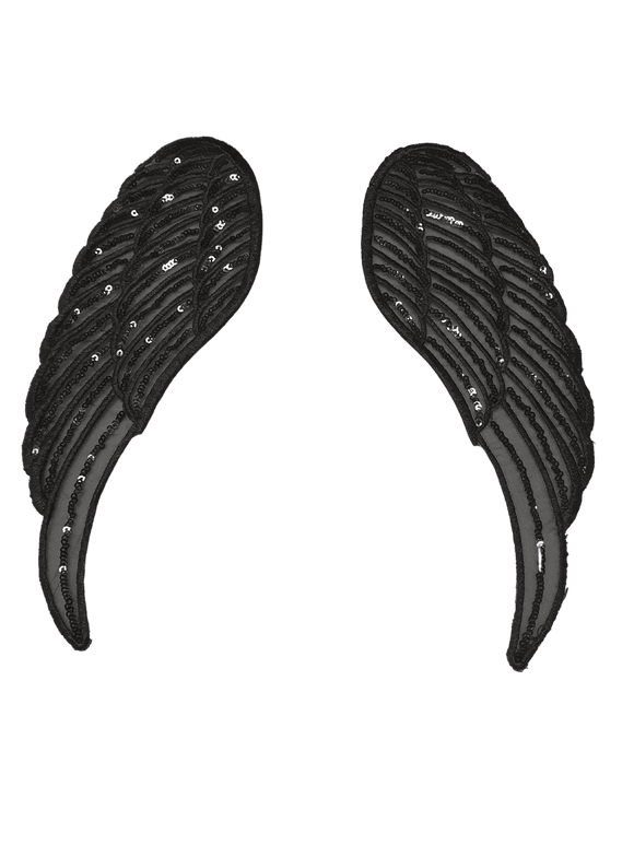 Applicazioni Cucire Ali Nere Paillettes Tulle Wings Patch Toppe 