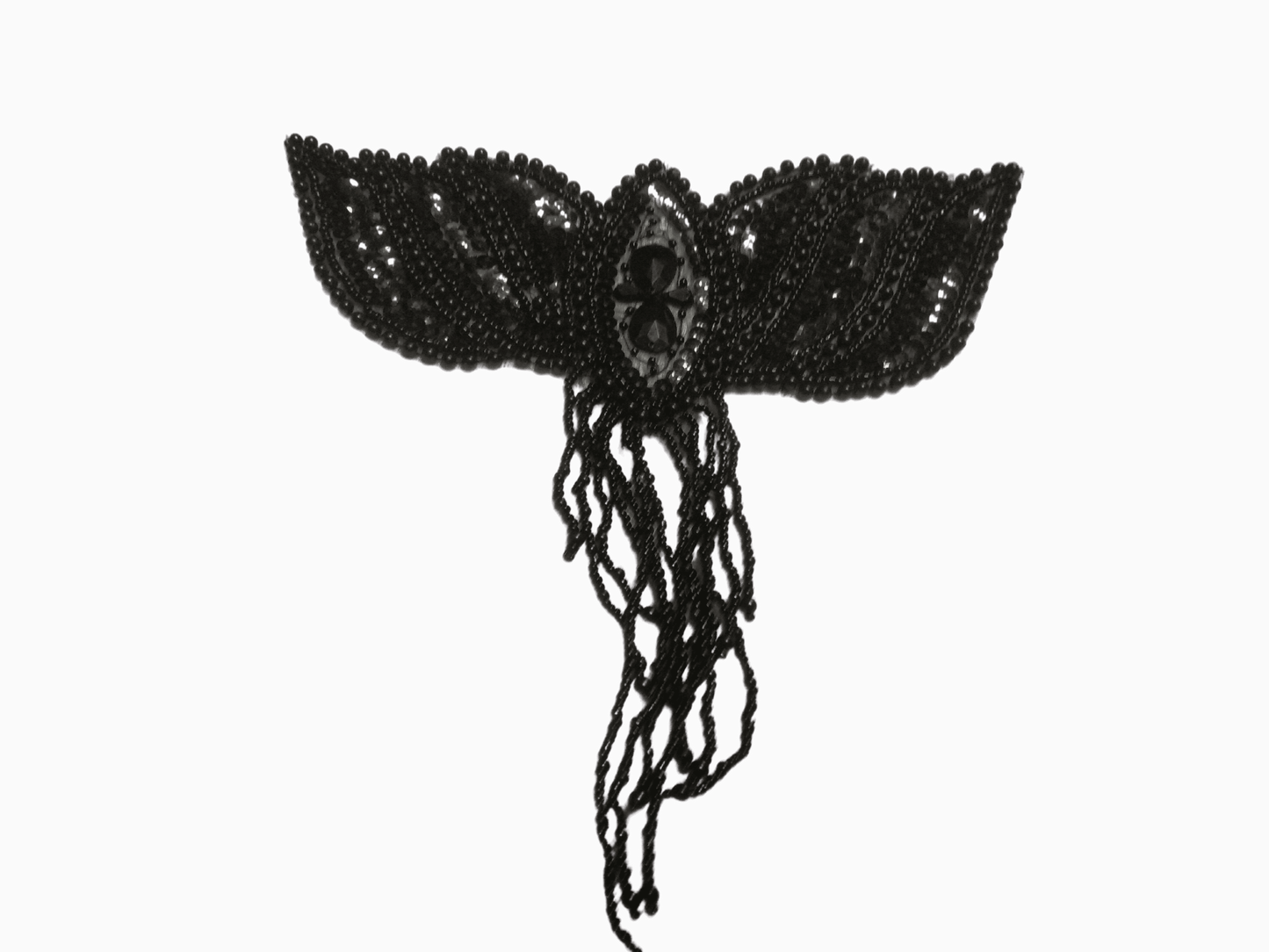 Applicazione Paillettes Strass Frangia Perline Nera Termoadesiva Patch