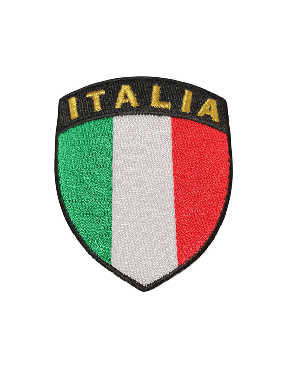 Applicazione Scudetto Italia Termoadesiva Bandiera Scritta Dorata