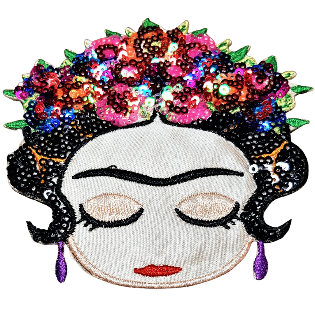 Applicazione Frida Kahlo, Termoadesiva Ricamata con Paillettes 2 Misure