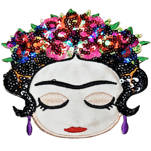 Applicazione Frida Kahlo, Termoadesiva Ricamata con Paillettes 2 Misure