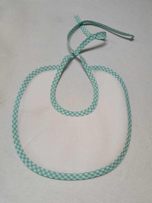 Bavaglino in cotone e tela aida da ricamare con bordo a quadretti bianco-verde