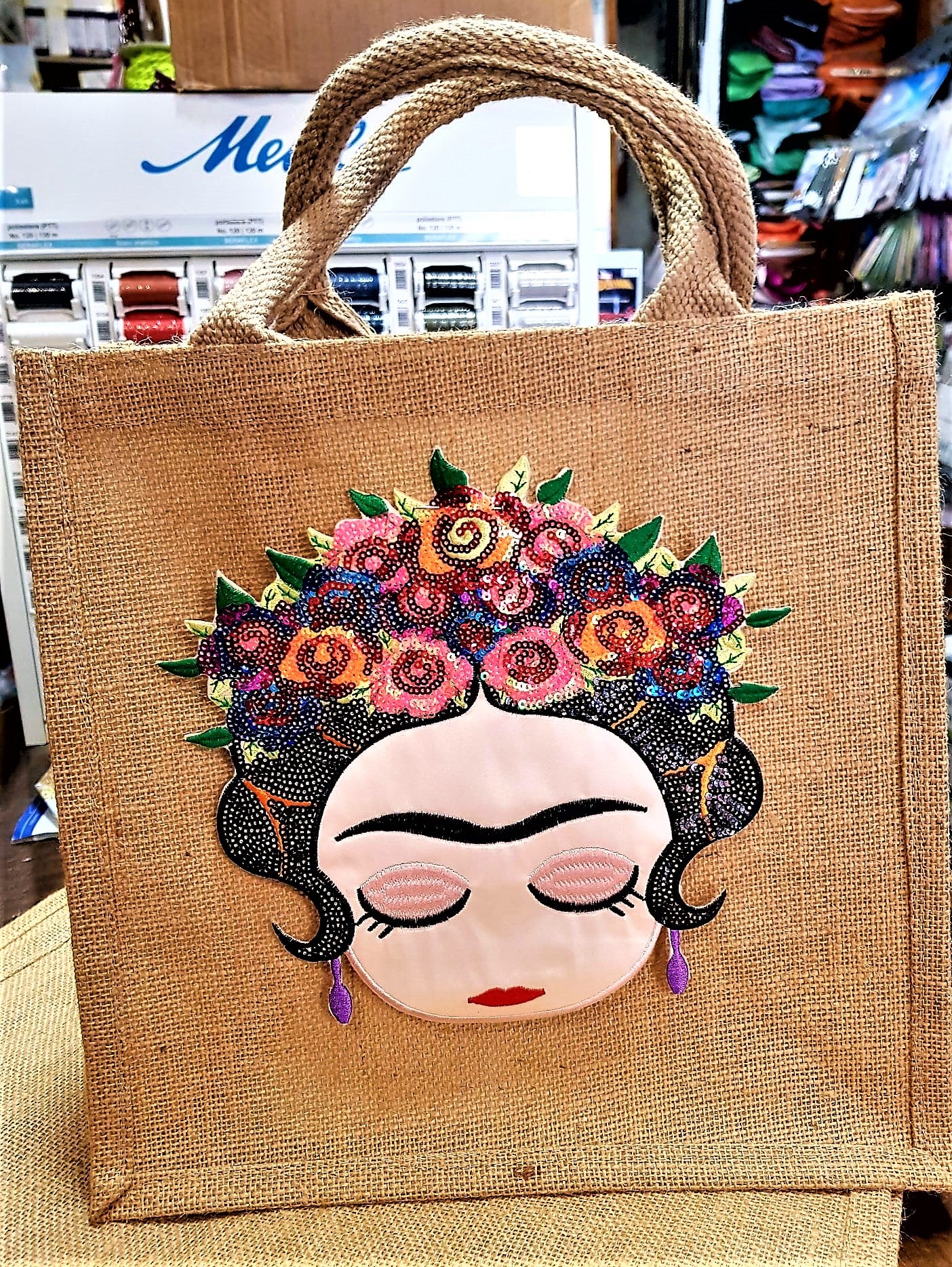 Applicazione Frida Kahlo, Termoadesiva Ricamata con Paillettes 2 Misure