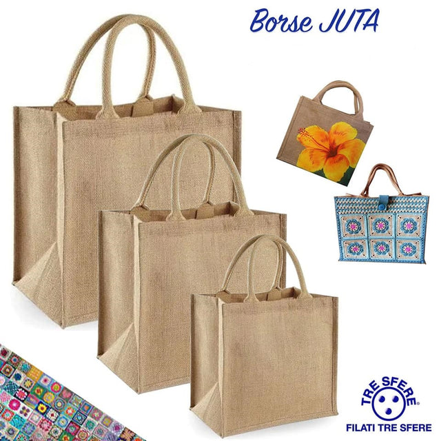 Tre Sfere Borsa di Tela in Juta Personalizzabile con Patches, Mattonelle Granny 4 Misure