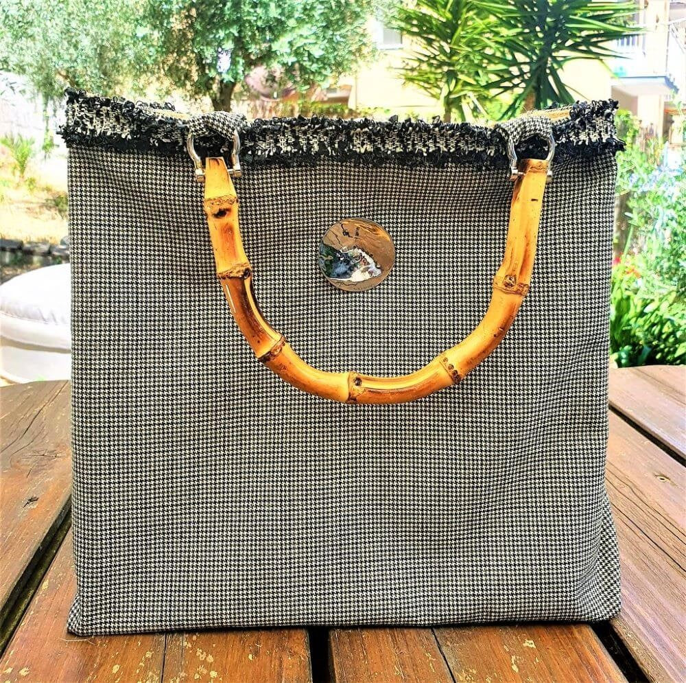 Borsette Borse Juta Con Manici Bambù Borse In Juta Con Manici In