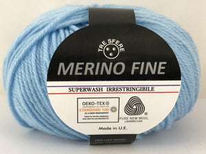 Confezione di Lana Merino Fine Tre Sfere 100% Naturale, 500 Grammi, 10 Gomitoli, Colore Celeste