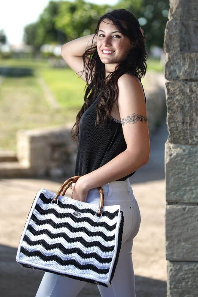 Coppia Manici in Bamboo con Anelli Argento da 20x16cm per Borse e Pochette