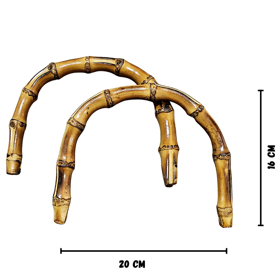 Coppia Manici in Bamboo con Anelli Argento da 20x16cm per Borse e Pochette