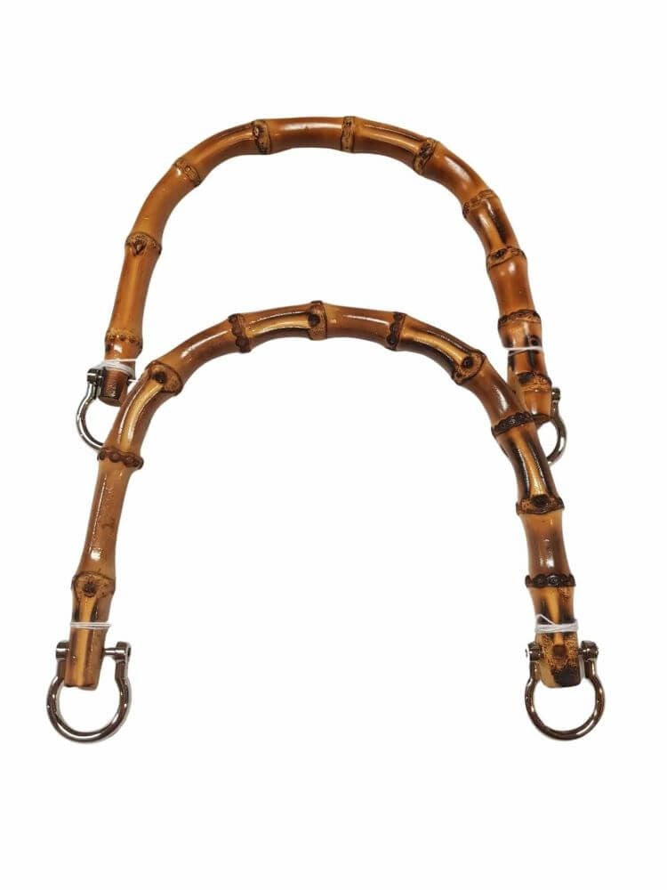 Coppia Manici in Bamboo con Anelli Argento da 20x16cm per Borse e Pochette