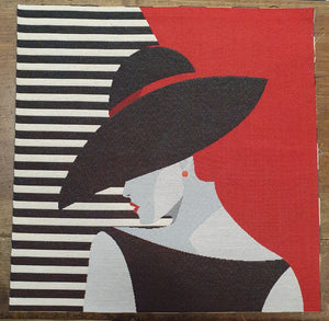 Pannello Fantasia Donna con Cappello in Gobelin per Realizzare Cuscini e Borse Hand Made Misura 47x47cm