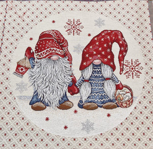 Pannello Fantasia Natale Gnomo e Gnometta in Gobelin per Realizzare Cuscini e Borse Hand Made Misura 47x47cm