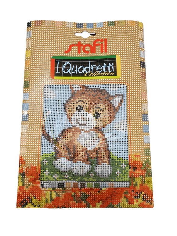 Stafil il kit ricamo mezzo punto con fantasia per bambini con un gattino marrone consente di realizzare un quadro da ricamare anche a punto croce con fili, ago e schema