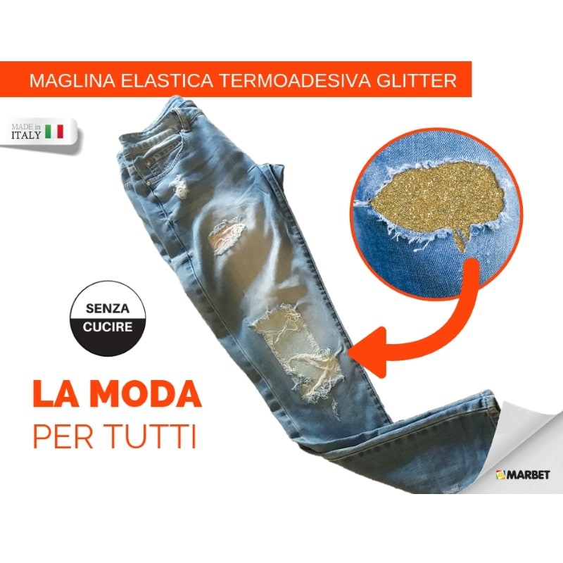 Maglina Elastica Glitter Saldastrappi Termoadesivo Poliestere Marbet 8 Varianti