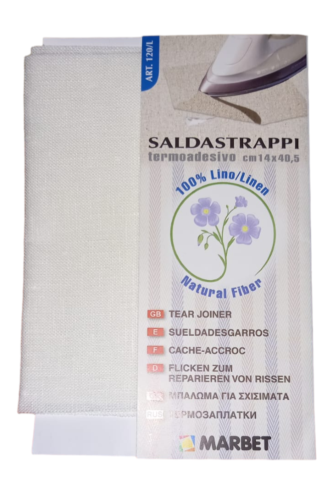 Saldastrappi Termoadesivo 100% Lino Marbet Tinta Unita Rammendo 2 Colori 40,5x14cm