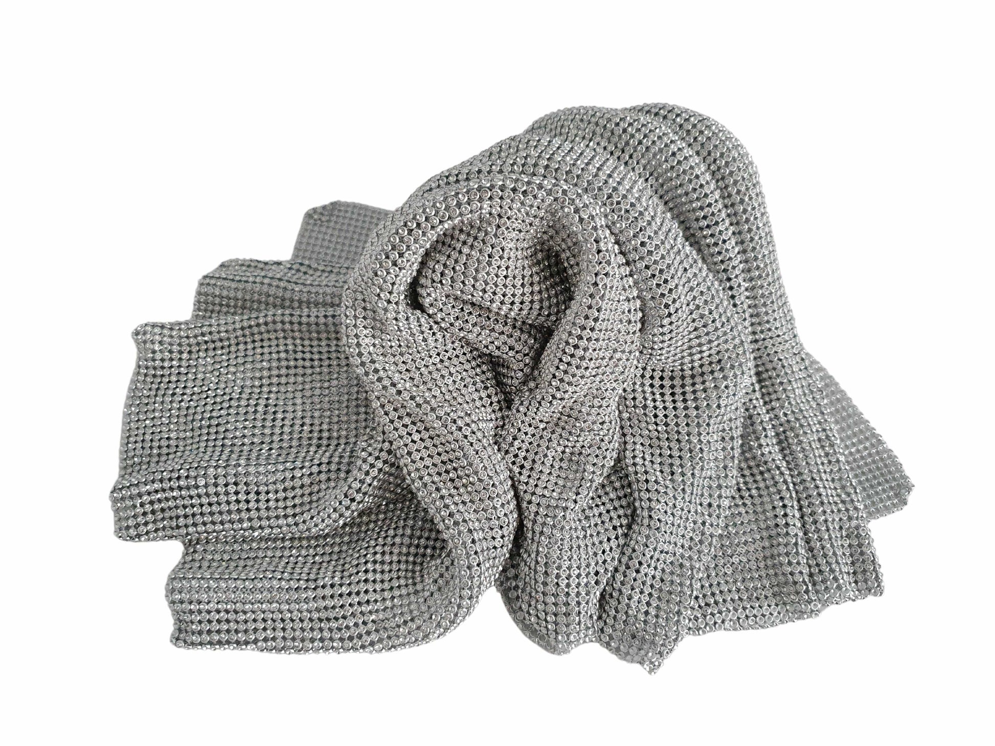 Tessuto Base Metallica Strass Argento Abiti Applicazioni Costumi